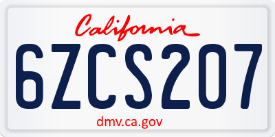 CA license plate 6ZCS207