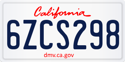 CA license plate 6ZCS298