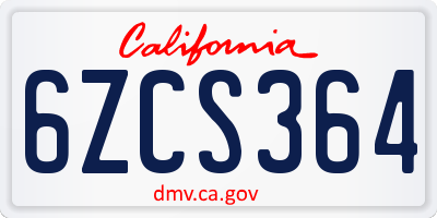CA license plate 6ZCS364