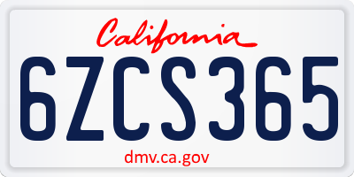 CA license plate 6ZCS365