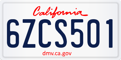 CA license plate 6ZCS501