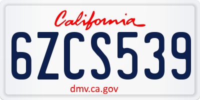 CA license plate 6ZCS539