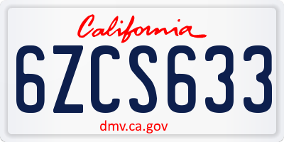 CA license plate 6ZCS633