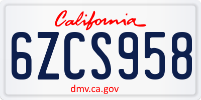 CA license plate 6ZCS958