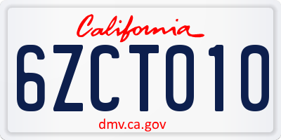 CA license plate 6ZCT010
