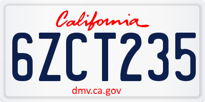 CA license plate 6ZCT235