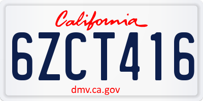CA license plate 6ZCT416