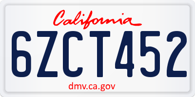 CA license plate 6ZCT452