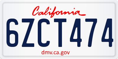 CA license plate 6ZCT474