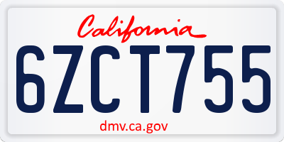 CA license plate 6ZCT755