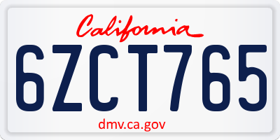 CA license plate 6ZCT765