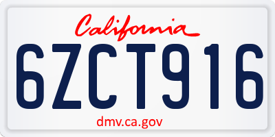 CA license plate 6ZCT916