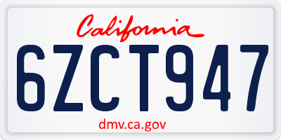 CA license plate 6ZCT947