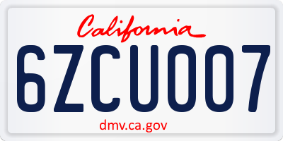 CA license plate 6ZCU007
