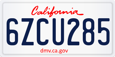CA license plate 6ZCU285