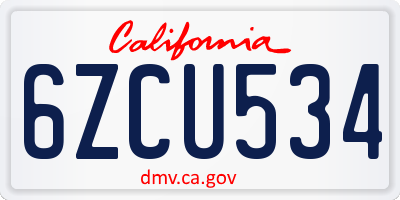 CA license plate 6ZCU534