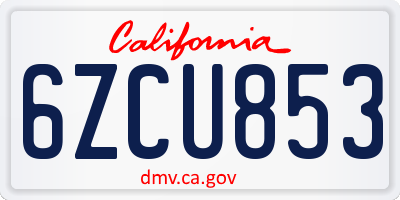 CA license plate 6ZCU853