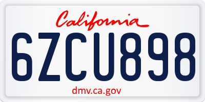 CA license plate 6ZCU898