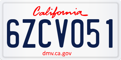 CA license plate 6ZCV051