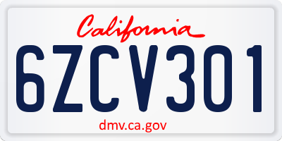 CA license plate 6ZCV301