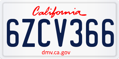 CA license plate 6ZCV366