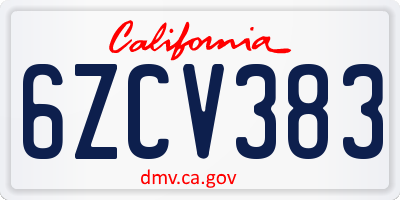 CA license plate 6ZCV383