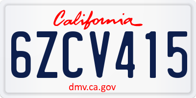 CA license plate 6ZCV415