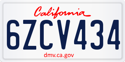CA license plate 6ZCV434