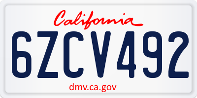 CA license plate 6ZCV492