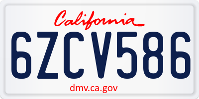 CA license plate 6ZCV586