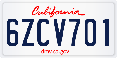 CA license plate 6ZCV701