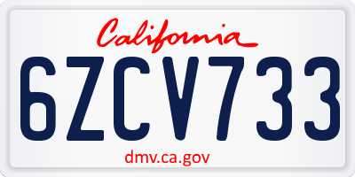 CA license plate 6ZCV733