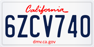 CA license plate 6ZCV740