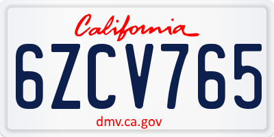 CA license plate 6ZCV765