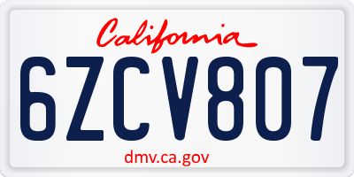 CA license plate 6ZCV807