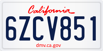CA license plate 6ZCV851