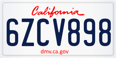 CA license plate 6ZCV898
