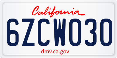 CA license plate 6ZCW030
