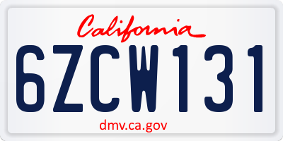 CA license plate 6ZCW131