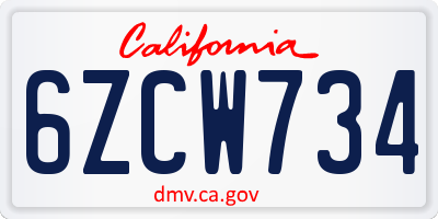 CA license plate 6ZCW734