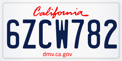 CA license plate 6ZCW782