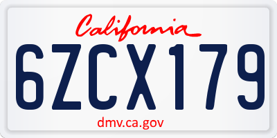 CA license plate 6ZCX179