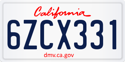 CA license plate 6ZCX331