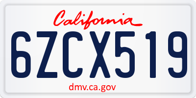 CA license plate 6ZCX519