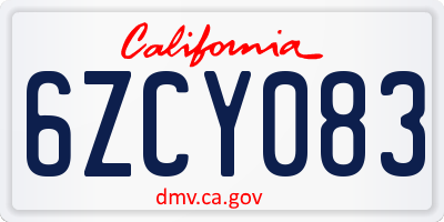 CA license plate 6ZCY083