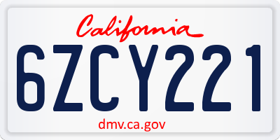 CA license plate 6ZCY221
