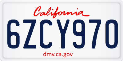 CA license plate 6ZCY970
