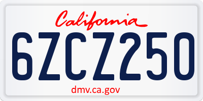 CA license plate 6ZCZ250