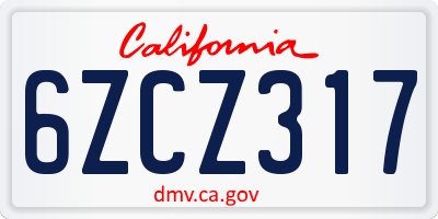 CA license plate 6ZCZ317