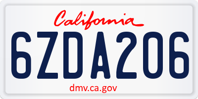 CA license plate 6ZDA206